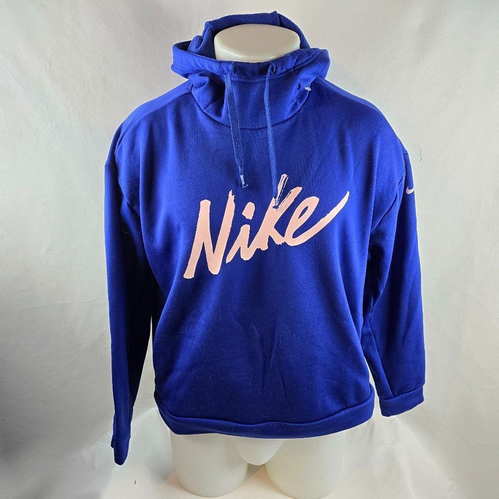 Nike Sweatshirt Womens Medium Blue Script Therma Oversized Sporty Athleisure
